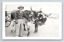 Farmer & Ox Drawn Cart Wagon White Beard Ward Anderson Albuquerque NM Postcard picture