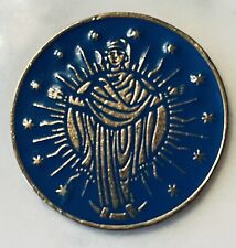 VTG. Marian Medal /paperweight on Marble Base. Blue Enamel & Gold Plated Pattern picture