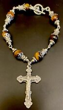 Catholic Semi Precious Capped Tigers Eye Chaplet, Silver Tone Creed Crucifix picture
