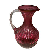 Adorable Vintage Cranberry Glass With Applied Clear Handle Pitcher Creamer ￼#3 picture