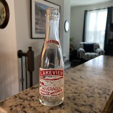 Vintage ACL Lake View Soda Bottle 7 OZ Webster Bottling Co MA Red White Label picture