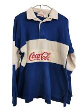 Vintage Coca Cola Rugby Shirt Size Medium Men's Blue White 70s 80s Long Sleeve picture