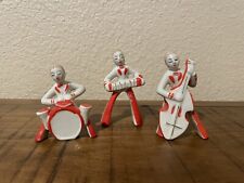 3 Vintage Porcelain Musician Figurines 1960’s Japan Drums Bass Accordion *Rare* picture