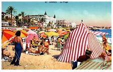 Cannes France French Riviera Beach Scene Fashion  Postcard Unposted c.1920 picture