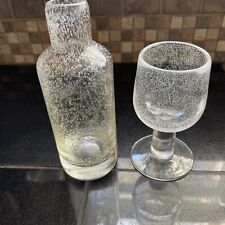 Hand Blown Bubble Bottle Decanter & Bubble Stemmed Glass Vintage Heavy Glass picture