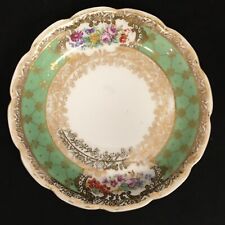 Royal Wettin Austria Ring Trinket Dish Gold Trimmed Lime Green Florals 5 inch picture