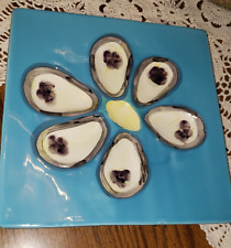 Abigails oyster plate Blue turquoise square. Hand painted. picture