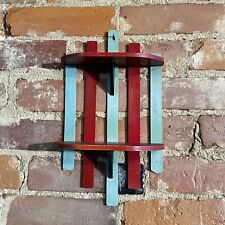 Vintage Mini Wooden Curio Shelf Wall Mount Wood Decor painted Red Mint green picture