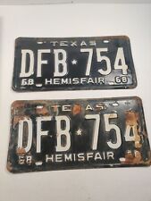 Vintage - 1968 Texas Hemisfair License Plates Set - DFB 754 Pair Tags picture