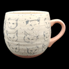Anthropologie Cat Faces Coffee Mug - 16oz Large Pink White Leah Reena Goren picture