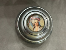 Vintage Metal Powder Puff Sponge/Music Box/Lid with French Lady picture