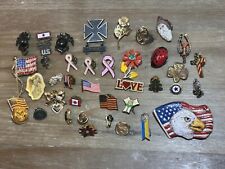 Lot of 38 Assorted Lapel Pins Vintage to Now Patriotic, Breast Cancer, Beta Etc picture