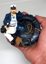 Vintage Ceramic Ashtray Handmade Captain Smokes a Pipe Sits On Rescue Ring picture