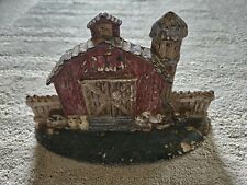Hubley Cast Iron Red Barn White Fence Door Stop Roosters #2 on back picture
