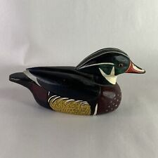 JM Minnesota Wood Duck Decoy Figurine Hand Carved Painted Signed  picture