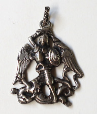 Vintage Saint Michael Slaying Dragon Sterling Silver Pendant Italy Cini-style 2