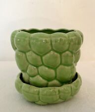 Vintage Art Pottery Green Pebble Flower Pot Planter with Attached Saucer Japan picture