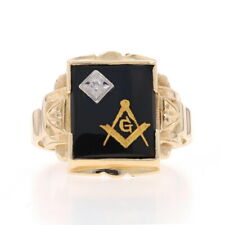 Yellow Gold Blue Lodge Vintage Men's Master Mason Ring -10k Onyx Diamond Masonic picture