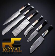 6Pieces custom handmade damascus steel chef set with sharpener and bag. picture