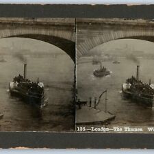 c1890s London Paddle Steamer Real Photo Steam Boat Waterloo Stereo V14 picture