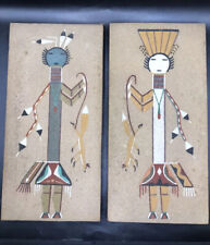 Pair Vintage 1971 NAVAJO NM Native American Sand Painting Art JAMES JOE picture