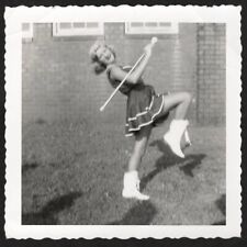 Young Lady Backyard Majorette Practice Demonstration: Vintage SNAPSHOT Photo picture