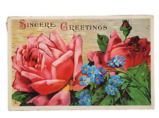 Antique 1913 Sincere Greetings Roses Forget Me Not Flowers Postcard Cancel Stamp picture