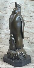 Penguin and Baby Chick Nestling Bronze Statue Sculpture Collectible Original Art picture