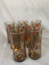 Libbey Drinking Glasses Amber Monarch Butterfly Wheat Pattern Set Of 7 Vtg Read picture