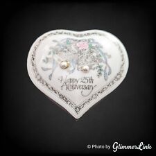 Vintage 1987 Roman Inc Small Heart Shape 25th Anniversary Porcelain Trinket Box picture