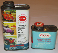 2 VINTAGE 1960s COX METAL FUEL CANS CUSTOM BLEND MODEL CAR/THIMBLE-DROME GLOW picture