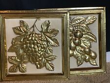 Vintage Art Deco Embossed Brass Made in England English Fruit Plaques Berries picture
