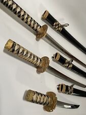 2 Sets of Swords Black/Gold 3 piece Japanese Ninja Katana Samurai Sword Sets picture