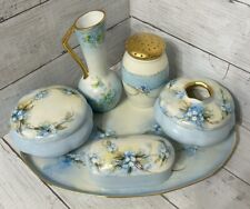 MZ Austria/Limoges Porcelain “Forget Me Not” 9 Piece Vanity Set EUC  picture
