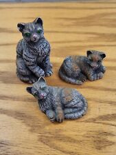  Three PIece Tabby Cat Kitten Figures Green Eyed Made In Taiwan  picture