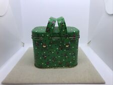 Vintage enesco 1983 tin box container with handles green floral tulips  picture