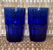 Vintage Set of 2 Libbey Crisa Cobalt Blue Drinking Glasses Paneled Tumblers 5.5 picture