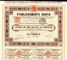Etablissements Hurtu - 1923 dated French Automotive Stock Certificate - France - picture