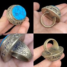 BEAUTIFUL TRIBAL ETHIC AFGHAN TORQUISE MIX SILVER VINTAGE RING picture