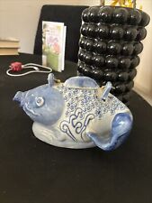 Vintage Hand Painted Porcelain Koi Teapot  Rattan and Metal Handle  picture