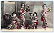 1911 Young Japan Geisha Girl Children Traditional Dress Possing Antique Postcard picture