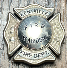 Antique KENTVILLE FIREMANS BADGE ~  Vintage Dept Obsolete Fire Warden picture
