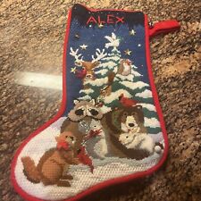 Handcrafted Vintage Needlework Name “Alex”  Christmas Tree Stocking picture