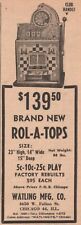 1950 Vintage WATLING MFG ROL-A-TOPS SLOT GAMES CARNIVALIES NOVELTIES Print Ad picture