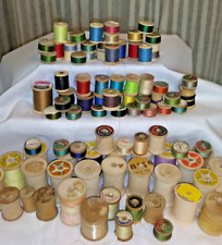 Vintage Sewing Thread Wood Spools Crafts Art Small to Large Sizes Lot Of 90 picture