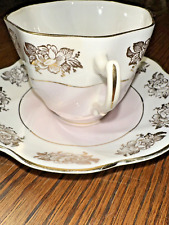 1x Crownford Fine Bone China England Delicate Tea Cup & Saucer Pink Blushed Gold picture