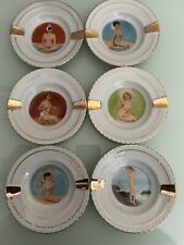 6 Vintage Japan Risque Nude Naked Lady Ceramic Ashtray Ash Tray With Gold Trim picture