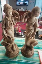 Vintage Pair of Marwal Inc Boy And Girl Tray Chalkware Statues GREAT CONDITION picture