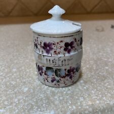 Antique Victorian Era Porcelain Mustard Jar Purple Violet Flowers picture
