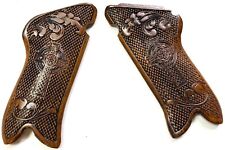 WWI WWII GERMAN P08 P-08 LUGER WOODEN PISTOL GRIPS -PAIR, CROSS DESIGN picture
